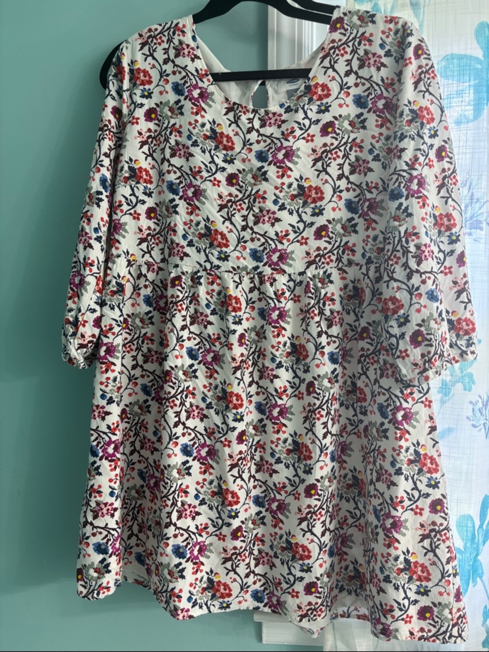 Old Navy White Multicolor Floral Babydoll 3/4 Sleeve Dress